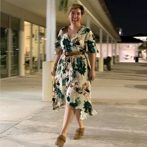 Floral Green and White Dress